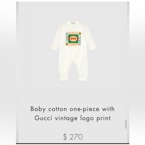 Size 3/6 Gucci baby cotton vintage logo one piece Authentic